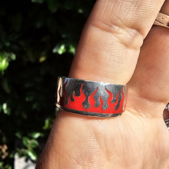 Y2K Red Flames Sterling Band - Picture 4 of 6
